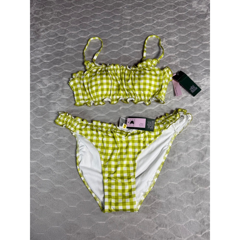 Wild Fable Gingham Ruffle Bikini Set Lime Green White L Top XL Bottoms NWT